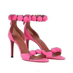 Alaia Bombe 90 Ankle-Strap Studded Suede Leather Sandals size 38.5